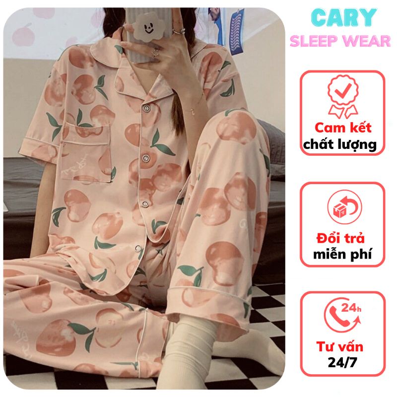 Đồ bộ nữ mặc nhà pizama tay ngắn quần dài, đồ ngủ pijama nữ quần dài dễ thương CARY