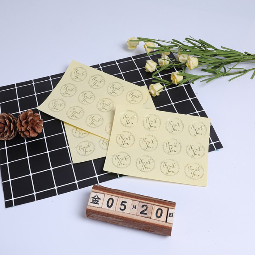 Set 10 Tấm / 120 Miếng Dán Tròn Bằng Đồng Trong Suốt In Chữ thank you Trang Trí Sổ Tay