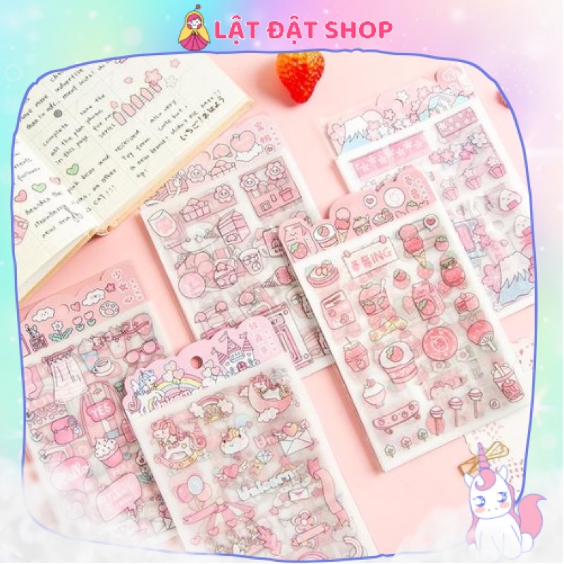 🌸 Set 4 sticker hồng cắt sẵn - Set sticker kim tuyến 🌸