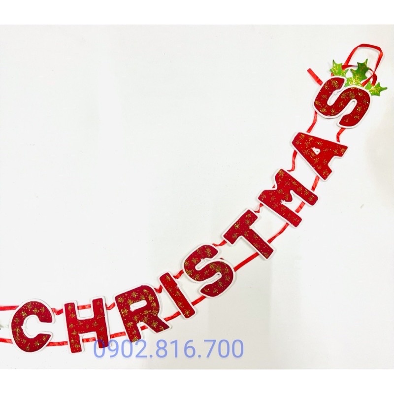 Dây treo chữ Merry Chrisrmas nhung 1m5 - 2m3 - 2m8 phụ kiện trang trí cây thokng noel giáng sinh