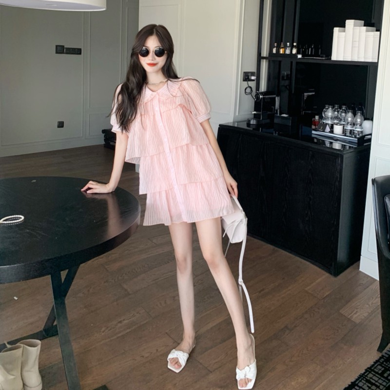 sẵn JANE'S Đầm sơ mi kẻ sọc tông Hồng Pinky Hàn Quốc ẢNH THẬT CUỐI xinh xắn | BigBuy360 - bigbuy360.vn