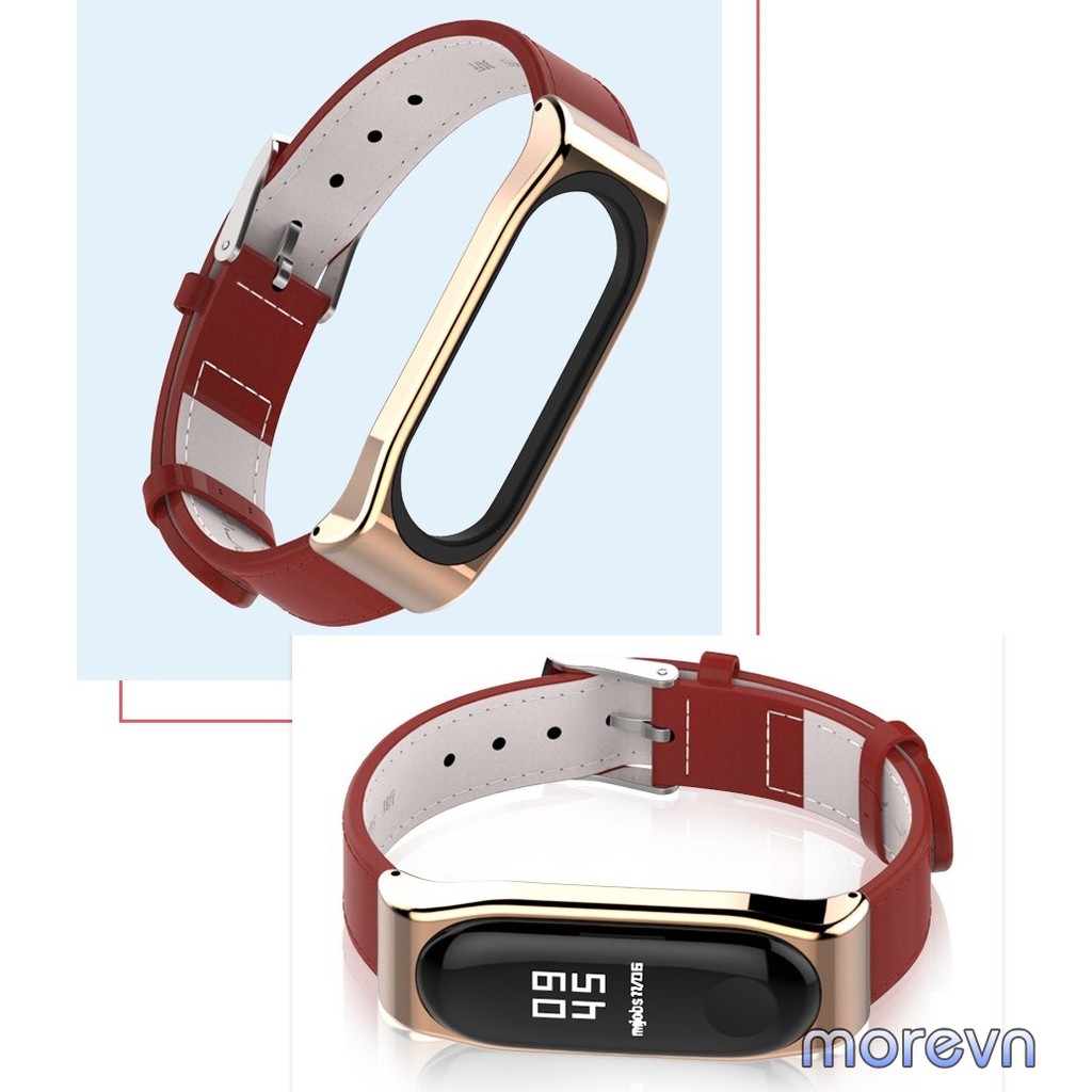 Dây đeo da bò Mi band 4, mi band 3 chính hãng Mijobs - dây đeo thay thế miband 4, miband 3 da bò mặt kim loại CLASSIC