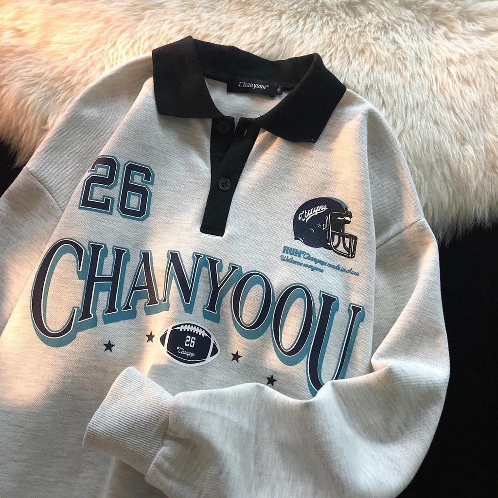 Áo Polo Dài Tay Chanyoou 26 PEONYB Unisex [FREESHIP] Sweater form rộng tay bồng thiết kế cổ bẻ chân cua vintage hàn quốc