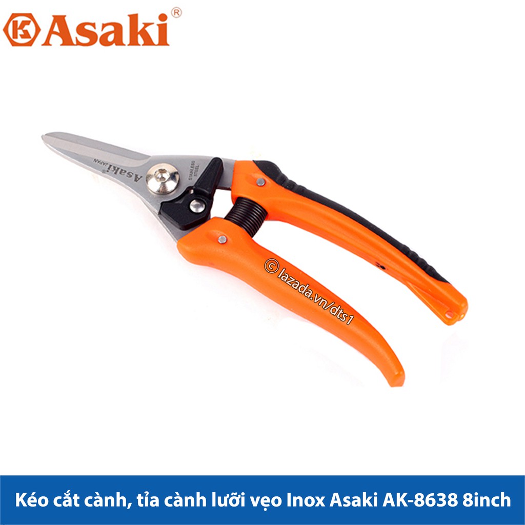 Kéo cắt cành, tỉa cành lưỡi vẹo Inox Asaki AK-8638 8inch