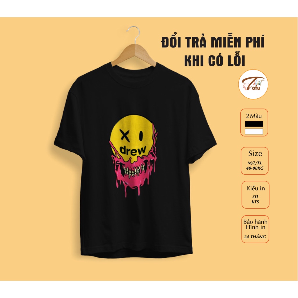Áo thun Unisex  Drew Demon, Áo phông dáng rộng tay lỡ, Form oversize Nam nữ, chất liệu cotton 100% thoáng mát