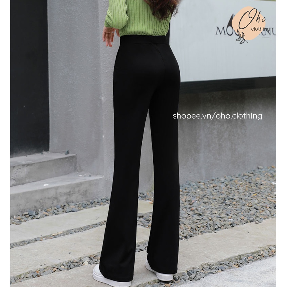 Quần ống loe nhẹ nữ cạp cao siêu hack dáng legging dáng dài đen cá tính VENUSA Q001