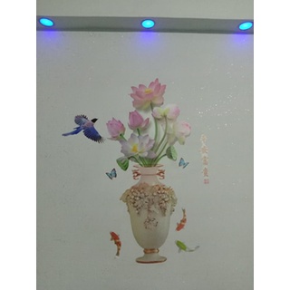 Decal dán tường bình hoa sen 3d