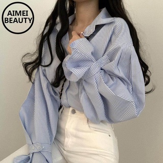 Áo sơ mi tay dài kẻ sọc thời trang hàn quốc dành cho nữ 2021