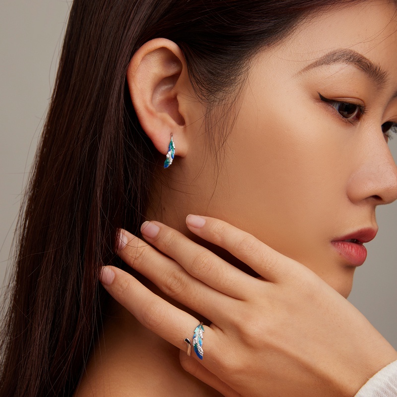 BAMOER Bộ Trang Sức bạc 925 Hình Lông Vũ Đính Đá Sang Trọng