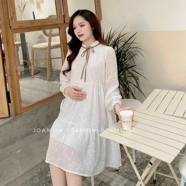 VÁY BẦU BABYDOLL DÀI TAY THIẾT KẾ TIỂU THƯ XINH XẮN- ĐẦM BẦU THU ĐÔNG ĐẸP