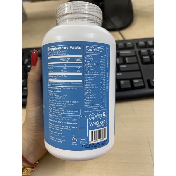 Bột Collagen thuỷ phân- Vital Proteins Collagen Peptides Powder - Nhập khẩu Mỹ - giup bổ sung collagen cho cơ thể