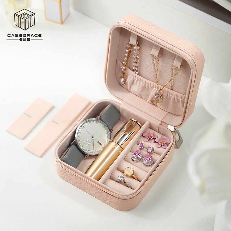 Hộp đựng Trang Sức Dây Kéo Hộp đồ Trang Sức Du Lịch Xách Tay Vòng Cổ Bông Tai Nhung