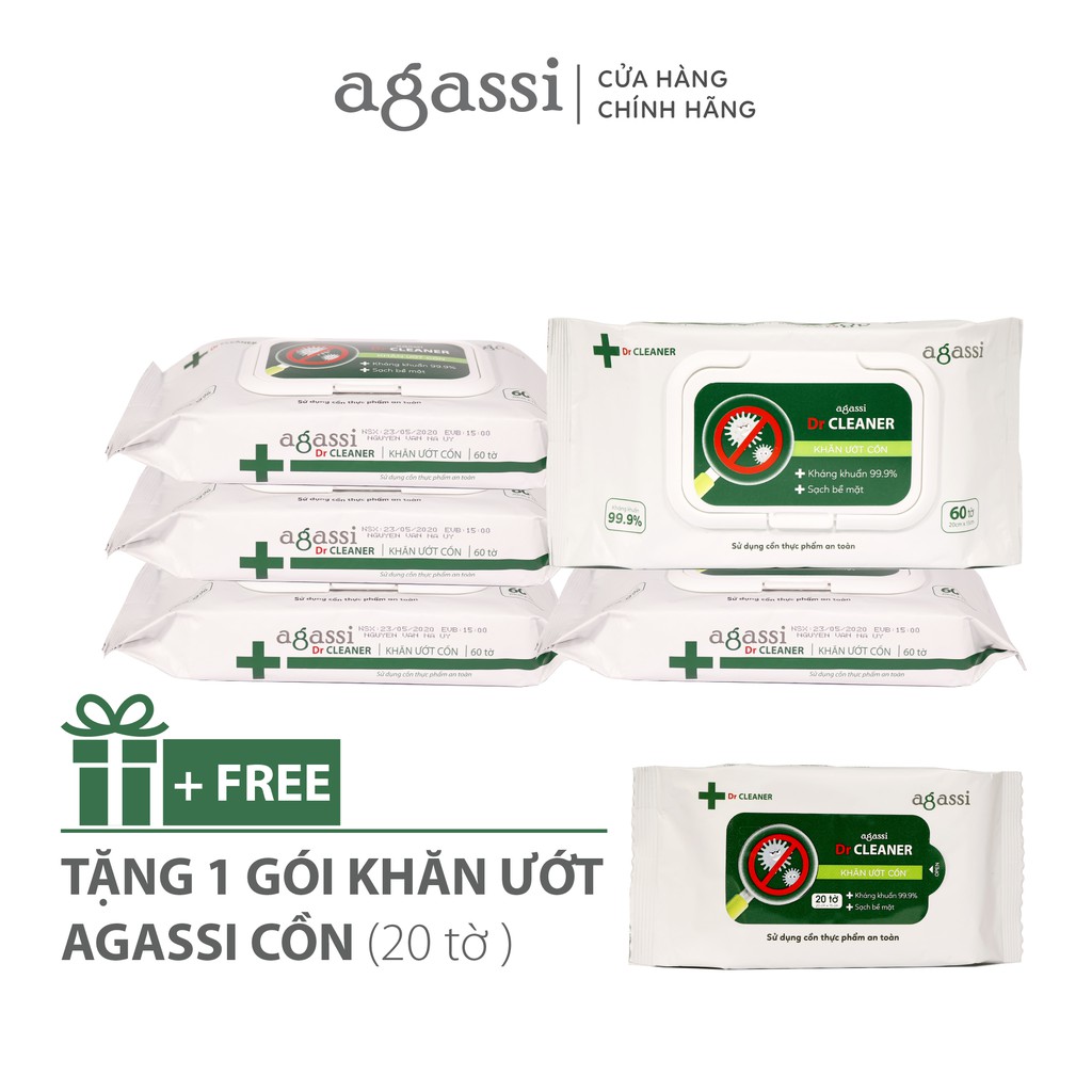 Combo 5 khăn ướt cồn Agassi Dr Cleaner 60 tờ