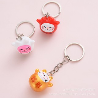 Móc khóa mini mèo chiêu tài tròn.