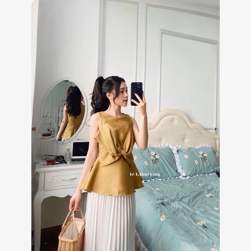 Set áo nơ chân váy dập ly cực xinh (Ảnh thật trải sàn) | BigBuy360 - bigbuy360.vn