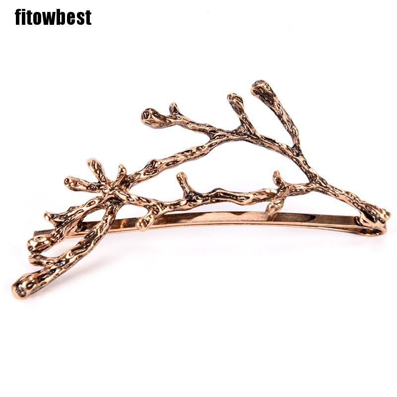 Kẹp tóc kim loại GJCUTE hình cành cây màu vàng / bạc cho nữ