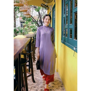 Set Áo Dài Rosemary Lụa Tây tThi Tím Đậm