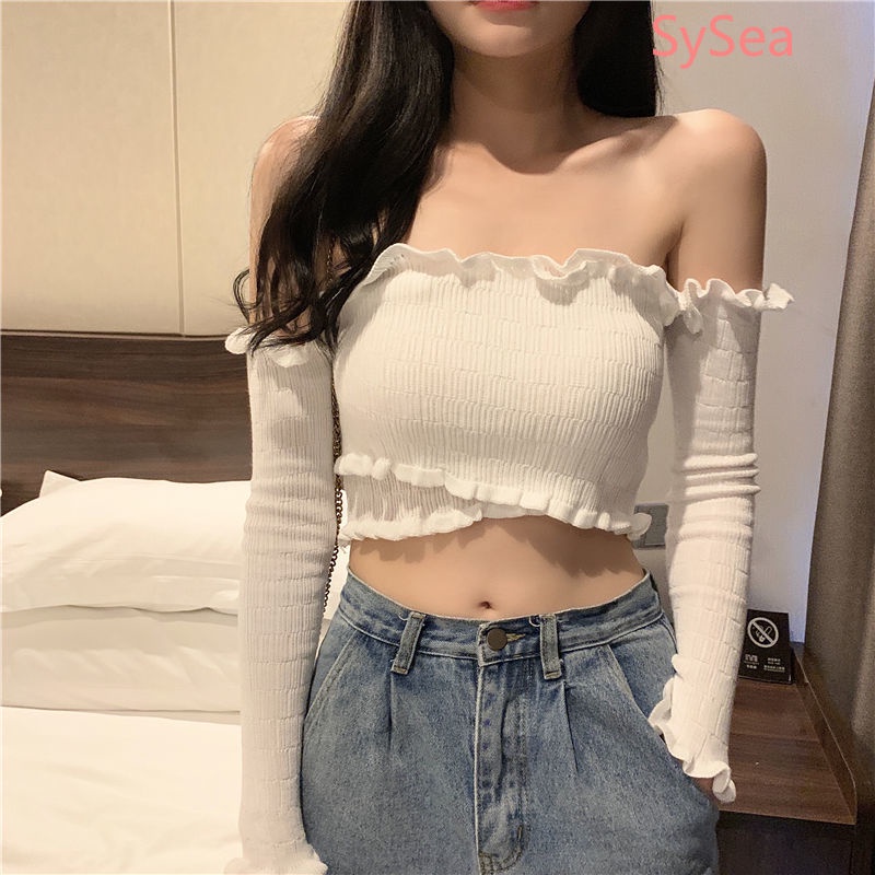 Áo Dệt Kim Trễ Vai Phong Cách Hàn Quốc Quyến Rũ Cho Nữ