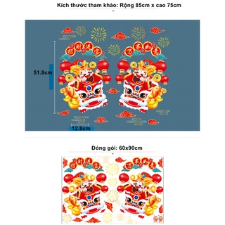 Decal trang trí tường Hít Tĩnh Điện dán tết - 2 Con Lân