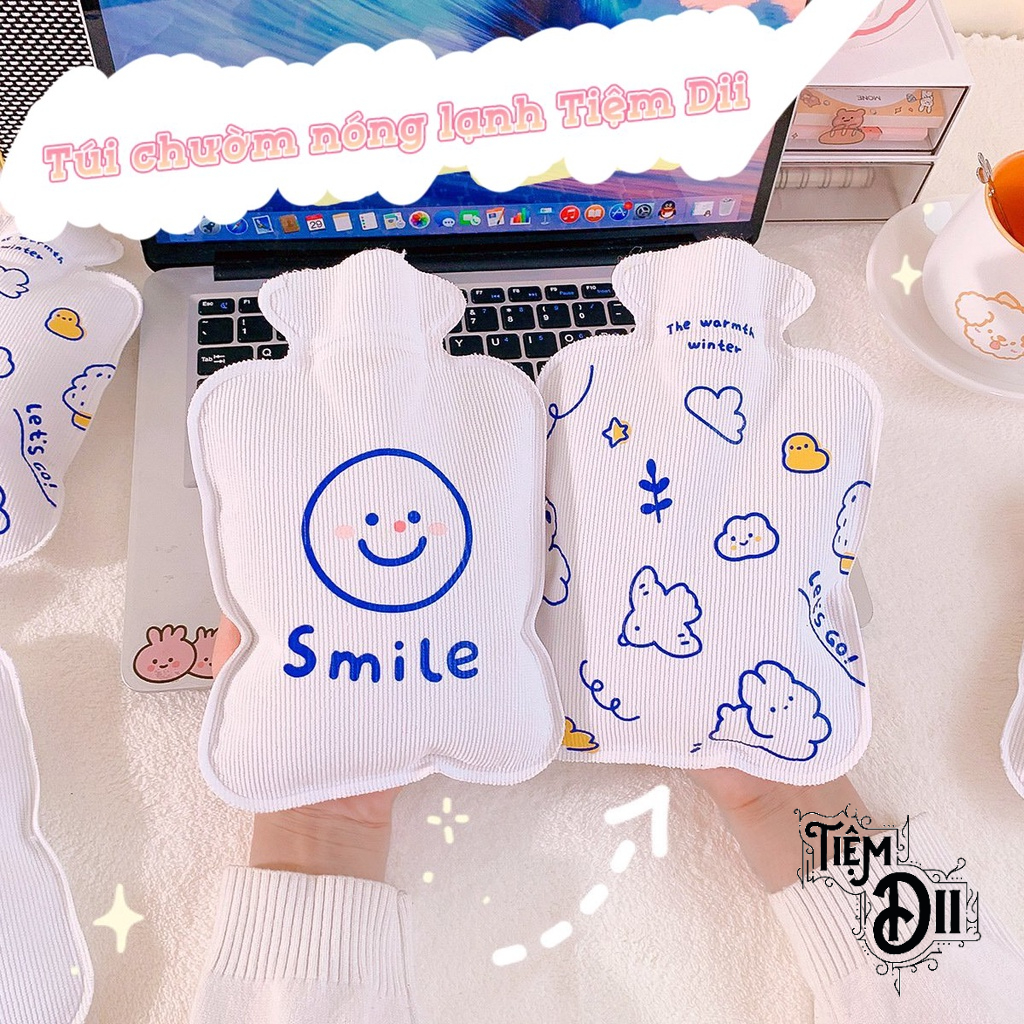 [500ml] Túi Chườm Nóng Lạnh Vỏ Nhung Màu Trắng Tặng Bạn Gái Ngày Dâu Túi Giữ Nhiệt Đổ Nước Dễ Sử Dụng