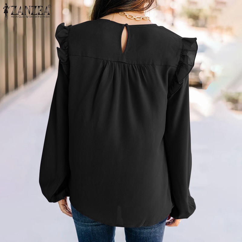 Áo kiểu ZANZEA cổ tròn tay phồng gài nút thời trang cho nữ