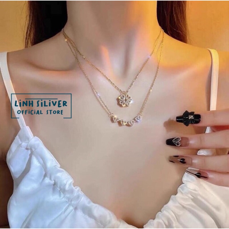 DÂY CHUYỀN MẶT 4 LÁ GHÉP ĐEO ĐƯỢC NHIỀU KIỂU- CHẤT LIỆU BẠC S925