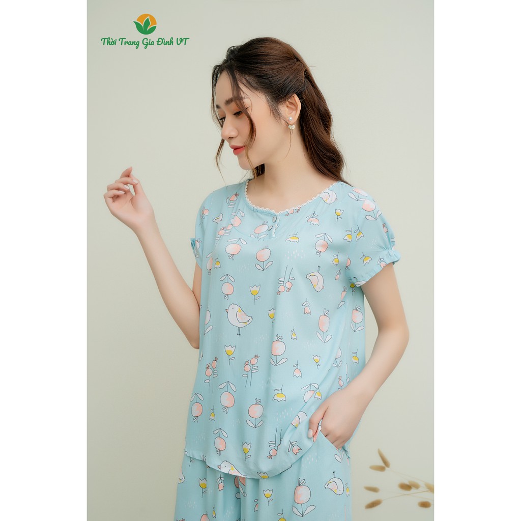 Bộ mặc nhà quần đùi áo cộc tay mùa hè nữ Việt Thắng, chất liệu Lanh B03.2106 - Thời trang gia đình VT