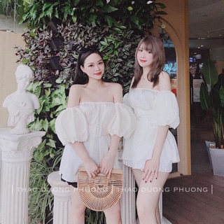 Áo trễ vai lụa kèm đai