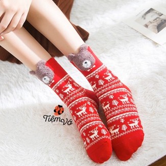 Set Box Vớ 4 Đôi Tất Noel Đỏ Cổ Cao Giáng Sinh Ấm Áp An Lành cotton kháng khuẩn, hàng loại 1dành cho cả nam và nữ