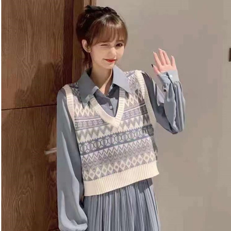 Áo dệt kim sát nách phong cách xuân thu Pháp trẻ trung cá tính