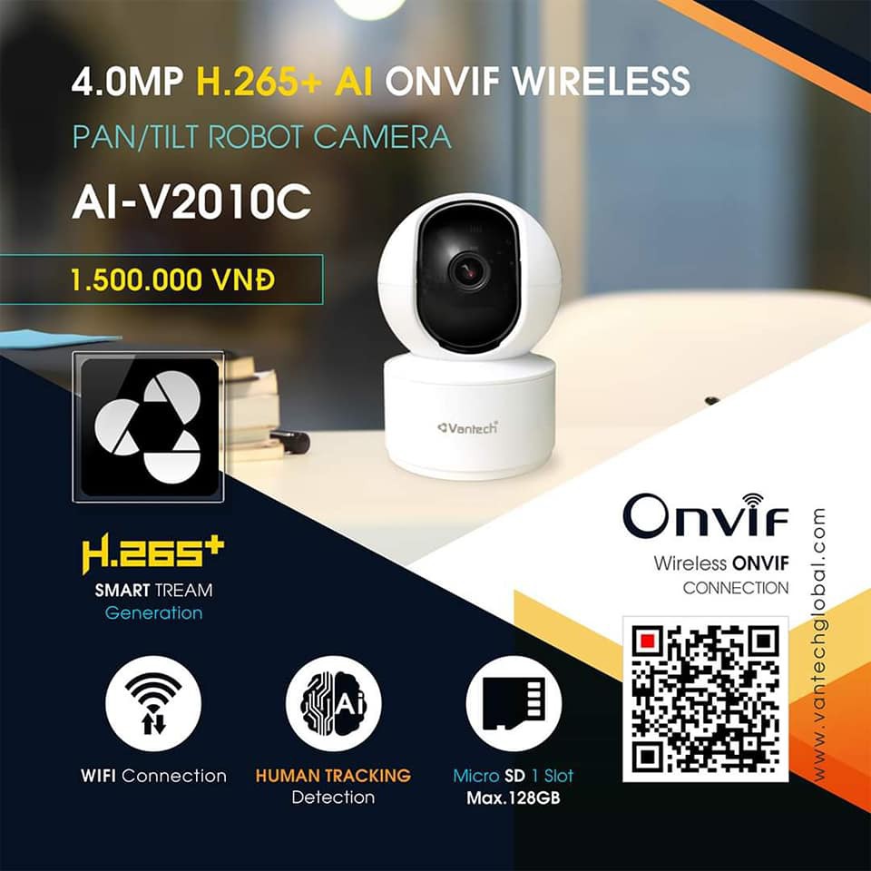 [Mã ELHAMS5 giảm 6% đơn 300K] Camera AI Wifi thông minh 4MP VANTECH AI-V2010C