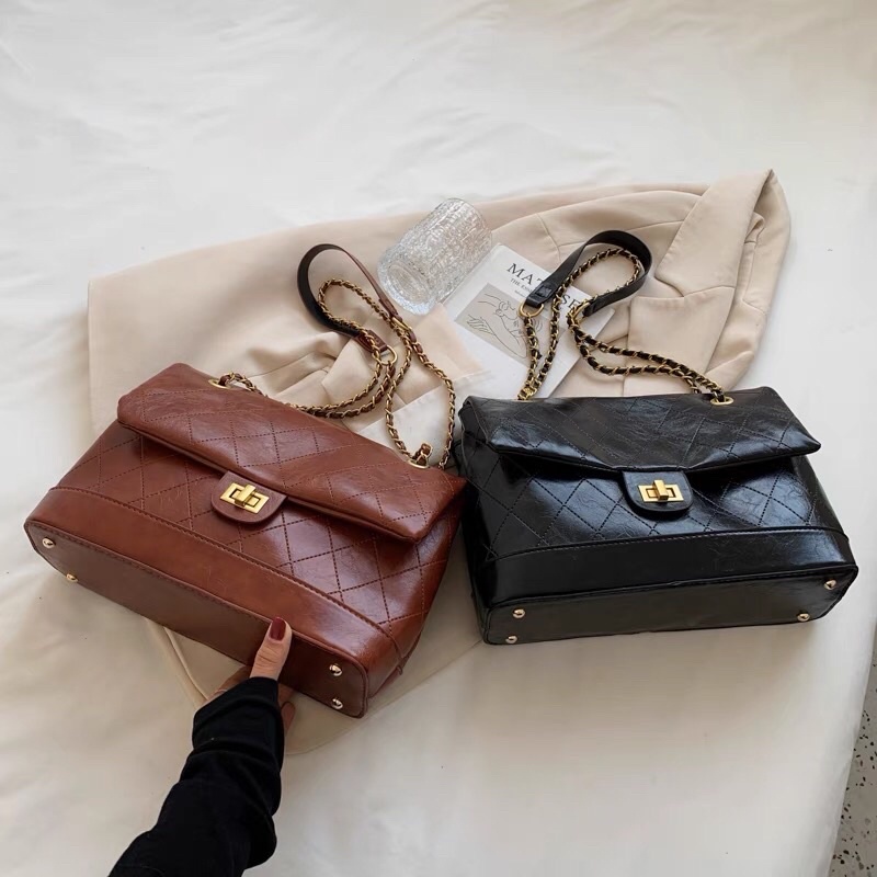 Túi da Pu ô trám công sở đeo vai đeo chéo siêu sang (hình thật)