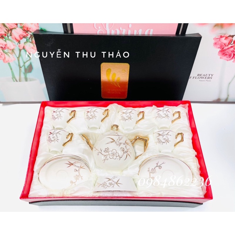 Bộ ấm chén hoa đào vẽ vàng kim sang trọng-Bộ ấm chén đẹp