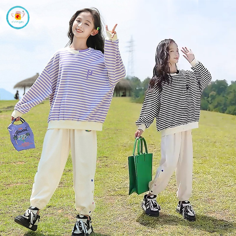 Áo sweater IQ ANGEL họa tiết kẻ sọc ngang phong cách mới thời trang dành cho bé trai và bé gái