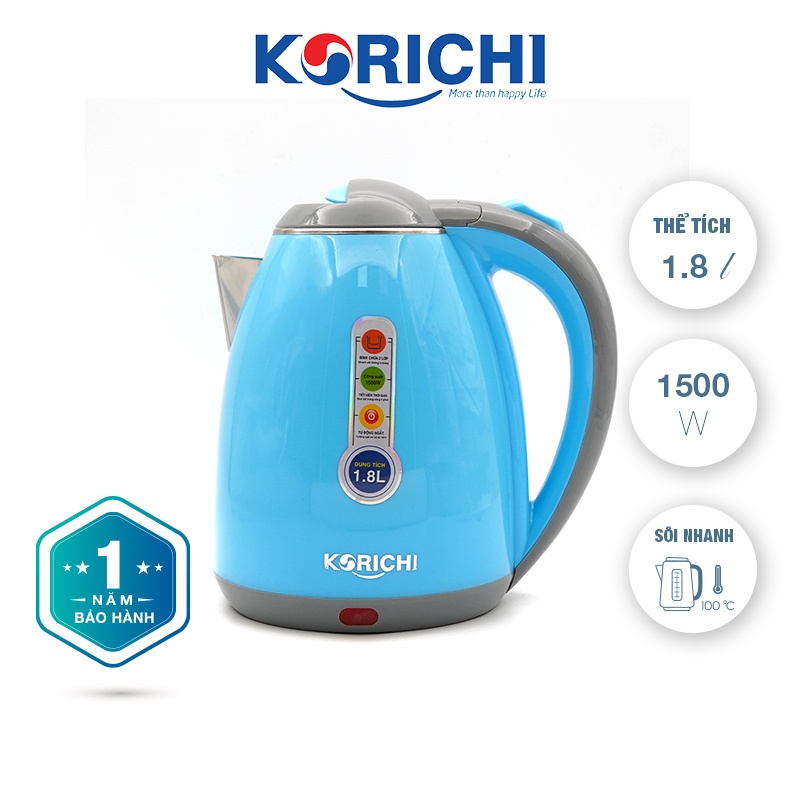 Ấm siêu tốc hai lớp Korichi - KRC-5182 - 1.8L 1500W - Bảo hành 12 tháng