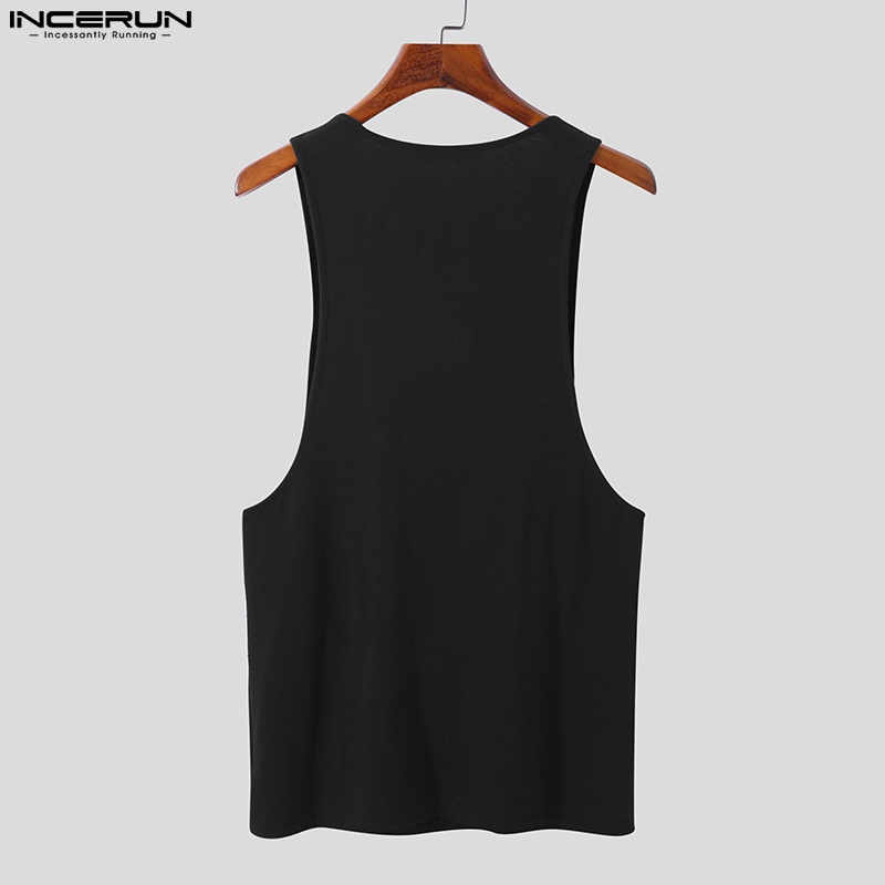 Áo thun 3 lỗ INCERUN màu trơn dáng rộng thời trang hè 3 màu lựa chọn cho nam