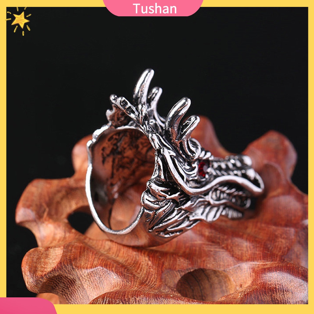 Nhẫn Kim Loại Hình Đầu Rồng Đính Đá Cho Nam