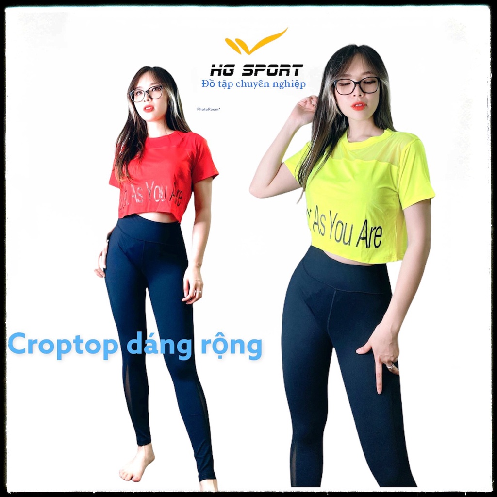 Áo Tập Gym, Croptop dáng rộng, Đồ Tập Zumba, Aerobic, Yoga nữ phối lưới Hg Sport CRT602