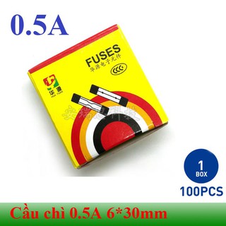 [Hộp 100 chiếc] Cầu chì ống thủy tinh 0.5A cỡ 6*30mm