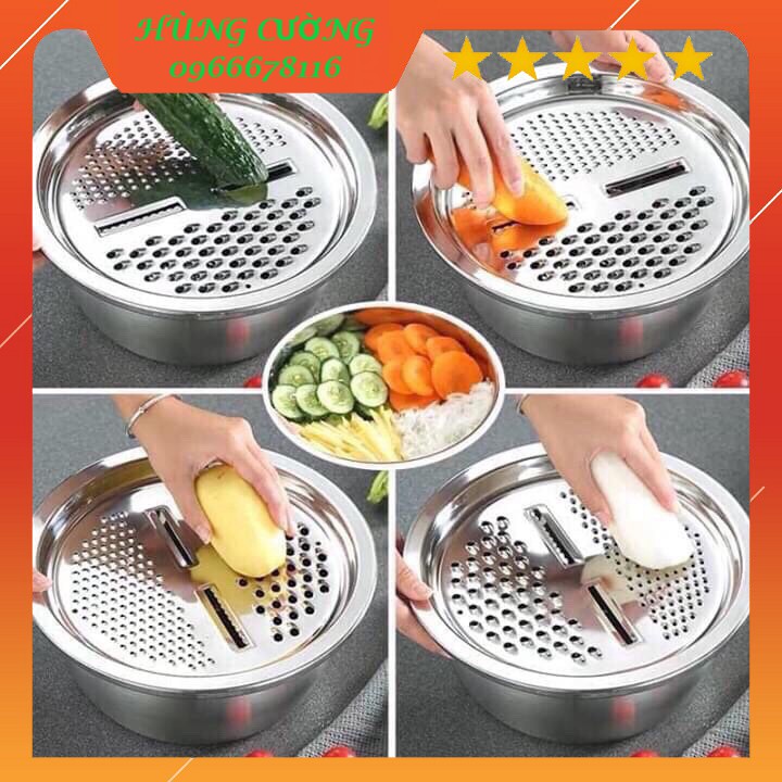 BỘ DỤNG CỤ NẠO RAU, CỦ INOX KIÊM CHẬU, NỒI ĐA NĂNG