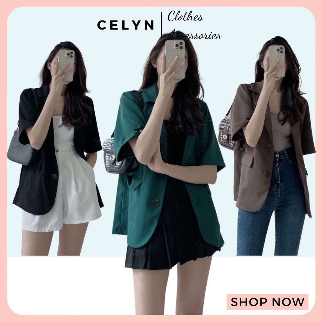 Áo Blazer cổ Vest tay ngắn dáng Rộng có đệm vai siêu đẹp AV013 Celyn.clothes