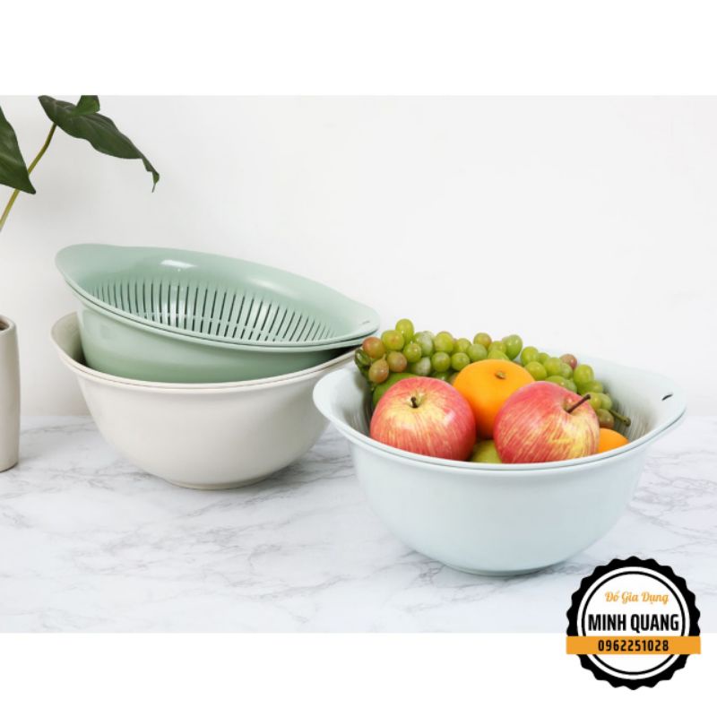 Bộ Thau Rổ Nhựa Cao Cấp Yoko Inochi 3 Size Chính Hãng, Bộ Rổ Kèm Chậu 2 in 1 Tiện Lợi An Toàn