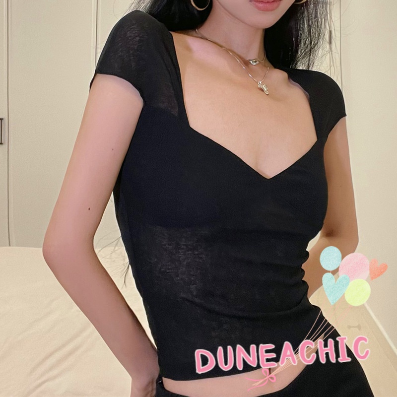 Áo Thun Crop Top Cổ Chữ V Hở Lưng Xuyên Thấu Gợi Cảm