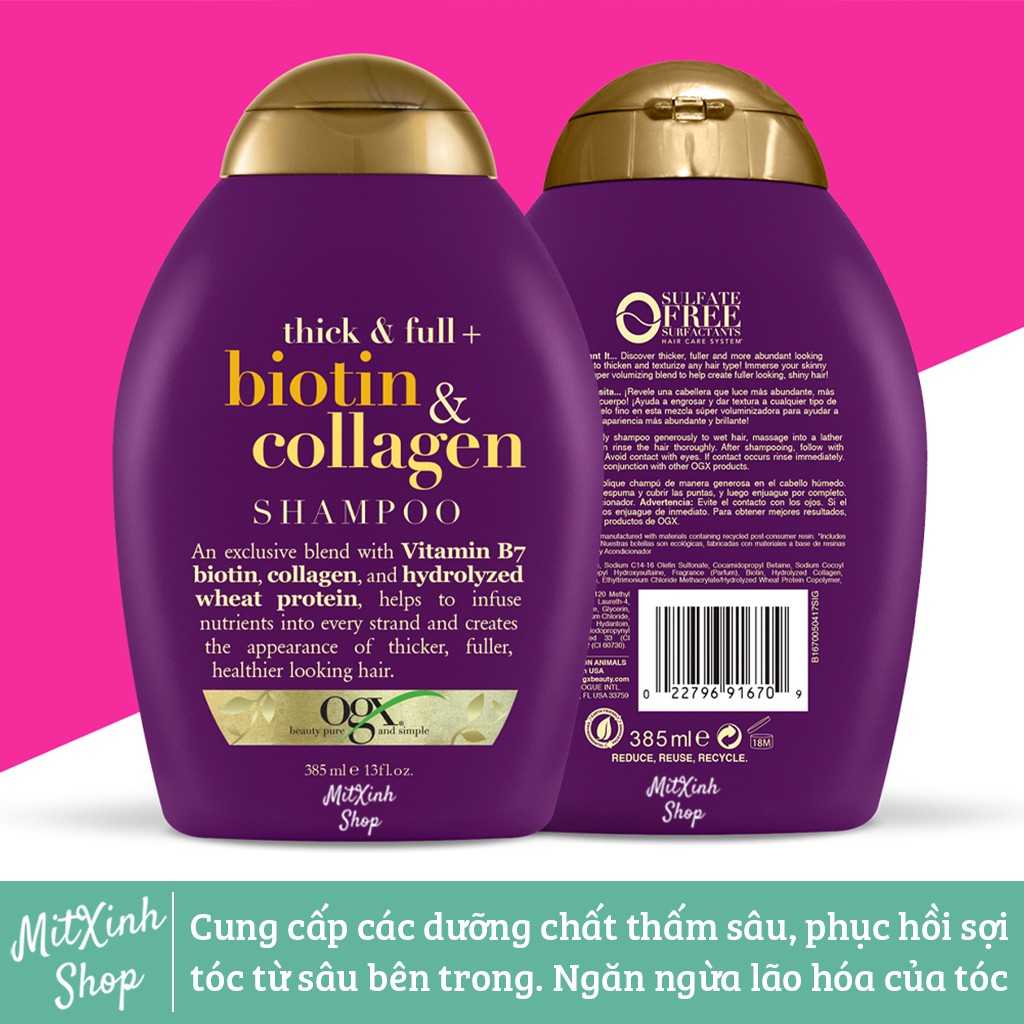 Bộ Dầu Xả Và Dầu Gội Ogx Biotin & Collagen 385ml phục hồi hư tóc xơ và ngăn rụng tóc - Cam kết hàng chính hãng