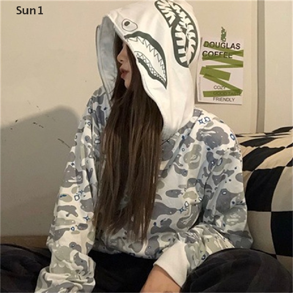 Sun1 &gt; Áo Hoodie Nỉ Dáng Rộng Họa Tiết Rằn Ri Phong Cách Hip Hop Trẻ Trung Cho Cặp Đôi
