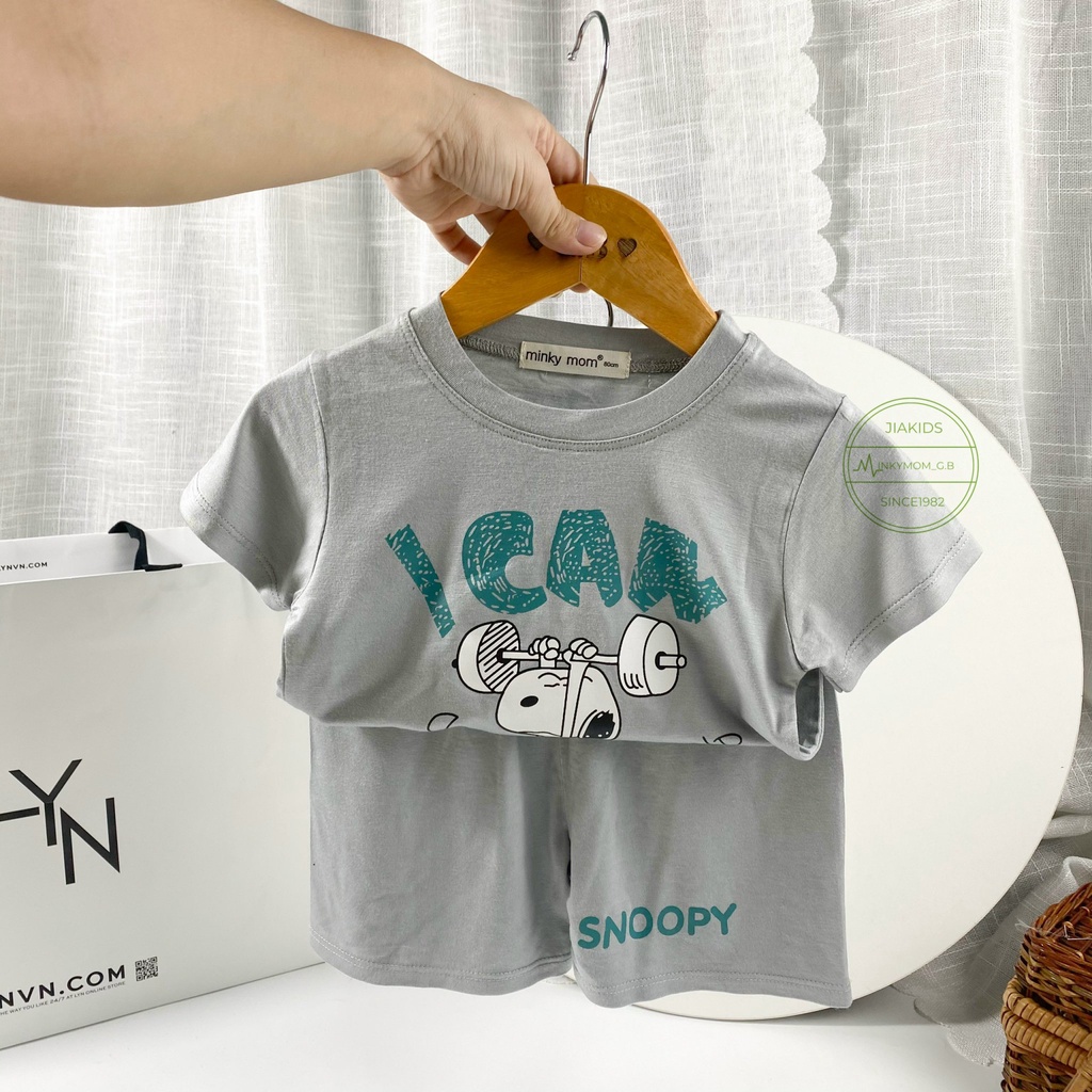 Bộ Ngắn Tay THUN LẠNH MINKYMOM Snoopy I Can Do It Cho Bé TN-IN77