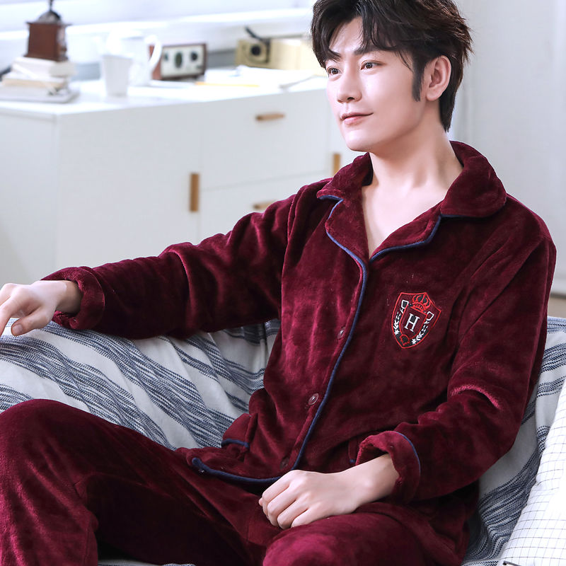 Men's Winter Pajamas Thick Coral Home Wear Long Sleeve Flannel Casual Warm Autumn And Winter Can Be Wearing Outside Suit | BigBuy360 - bigbuy360.vn