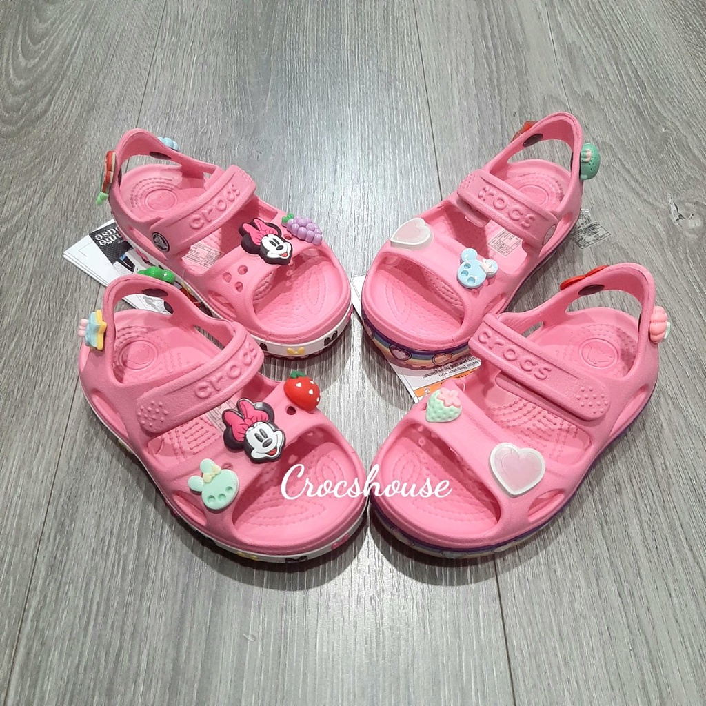 (Hàng cao cấp) Sandal crocs bé gái màu hồng trái tim, xăng đan cross trẻ em chuột minnie - Crocs house