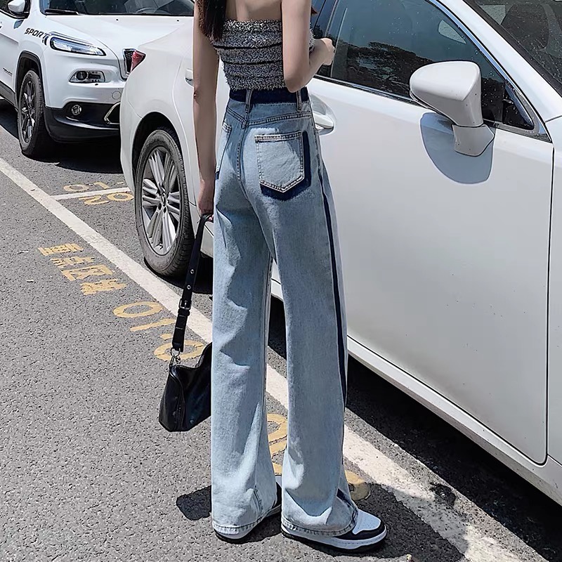 Quần jeans Nữ Lưng Cao Ống Rộng Phong Cách Hàn Quốc