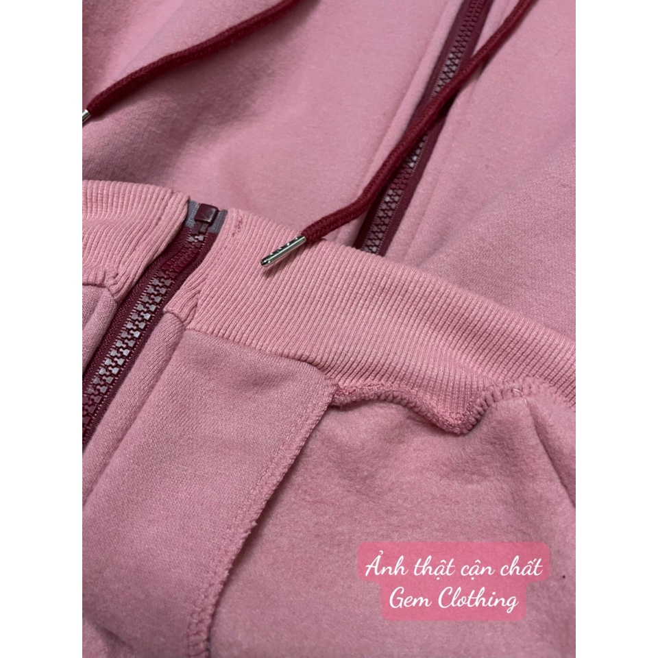 Áo khoác hồng 4 sọc nữ form rộng ulzzang tay bồng kiểu dáng Hàn Quốc jacket sweater, hoodie zip thể thaoFreeship Sale